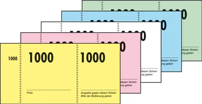 Produktbild von SIGEL GN110 Nummernblock, 10er-Pack, nummeriert 1-1000, 5-fbg. sortiert, 105x50 mm, 10 x 100 Blatt