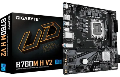 Image de GIGABYTE B760M H V2 Carte Mère - Prend en charge les processeurs Intel Core 14e génération, VRM numérique 5+1+1 phases, jusqu’à 8000MHz DDR5 (O.C.), 1xPCIe 4.0 M.2, LAN 1GbE, USB 3.2 Gen1