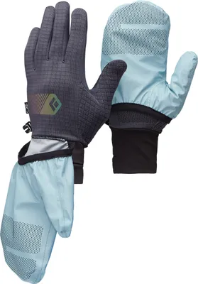 Lauf-Handschuhe "Gridtech Storm Hood Gloves" von Black Diamond in hellblau und schwarz; mit rutschfester Handfläche und atmungsaktivem Material.