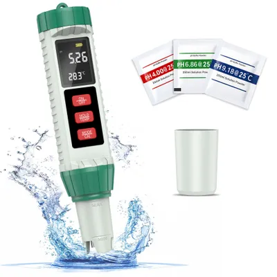 Produktbild von 5 in 1 pH Wert Messgerät pH/EC/TDS/Salzgehalt/Temperatur Hohe Präzision Digitales pH Messgerat TDS Messgerät EC Messgerät Grow für Pool,Trinkwasser