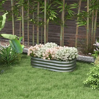 Produktbild von Gartenbeetblumenkasten aus Metall 105x62x30cm, Balkonpflanzkasten, Kräutergarten, Selbstbaublumenkasten, offene Boden Kräutergarten für Garten, Balkon, Silber