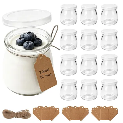12 Dessertgläser 200 ml mit Deckel, transparent, stapelbar