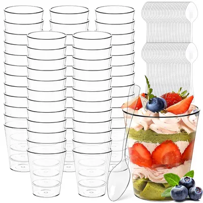 60 runde Dessertbecher 55 ml mit 60 Löffeln, transparent