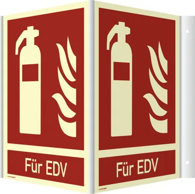 Produktbild von Dreifke® Winkelschild Feuerlöscher(FÜR EDV) ISO 7010, Kunstst., nachl.,160-mc...