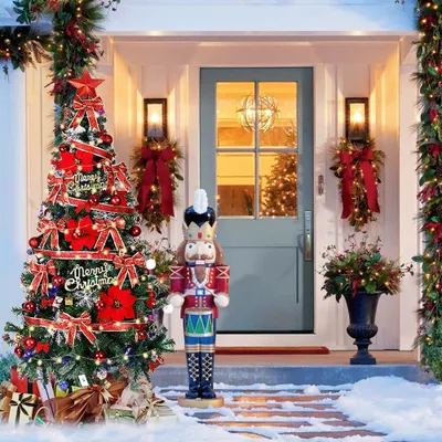 Produktbild von 210cm Schmal Weihnachtsbaum Künstlich, Faltbarer Künstlicher Geschmückter Weihnachtsbaum Set,mit Metallständer,für Zuhause,Geschäfte,Büros