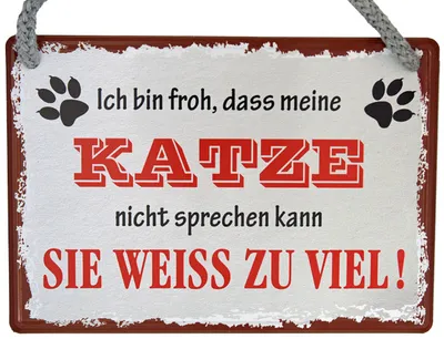 Produktbild von Witziges Hängeschild Ich bin froh, dass meine Katze nicht sprechen kann - Blechschild