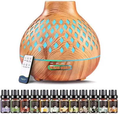 Productafbeelding van 550ml Aroma Diffuser met 12 Essentiële Oliën - Ultrasonische Luchtbevochtiger met LED Verlichting