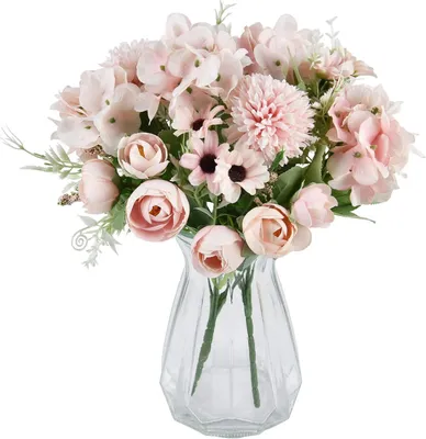Produktbild von Künstliche Blumenstrauß 2 Stück Rosa Fälschung Pfingstrosen Hortensien Nelken Kunstblumen Blumenarrangements