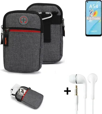 Produktbild von K-S-Trade Gürteltaasche + Kopfhörer kompatibel mit Oppo A54 Handy Tasche Holster Schutz Hülle Handy Hülle grau Zusatzfächer 1x