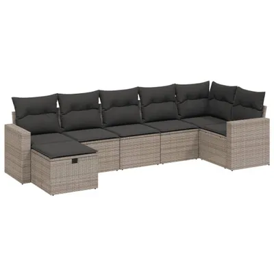 Produktbild von vidaXL 7-tlg. Garten-Sofagarnitur mit Kissen Grau Poly Rattan