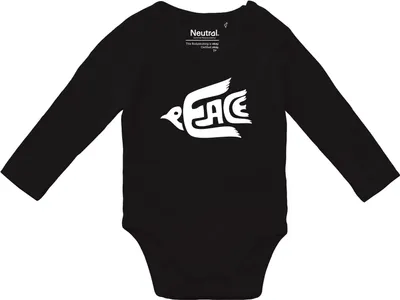 Produktbild von Huuraa Baby Body Peace Friedenstaube 68 Black  Baumwolle Fairtrade Langarmbody Geschenkidee