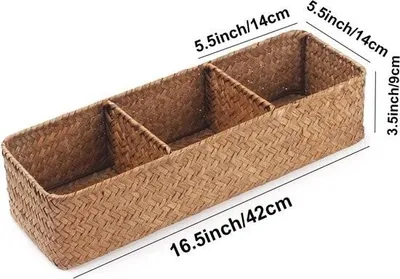 Obrázok produktu pre Kôš na toaletný papier - 3-dielny tkaný kôš - veľká priehradka - (42 cm x 14 cm x 9 cm) - prírodný