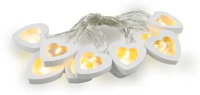 Holz-Herz-Lichterkette, 10 warmweiße LEDs, batteriebetrieben, 160 cm