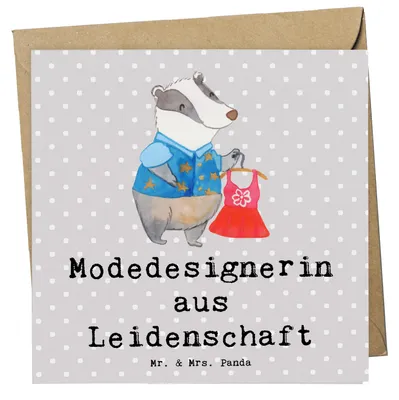 Produktbild von Mr. & Mrs. Panda Grußkarte Modedesignerin Leidenschaft - Grau Pastell - Geschenk, faltkarte, Klappkarte, Witzig, doppelkarte, Glückwunschkarte, anlasskarte, Lustig