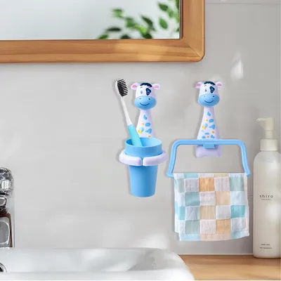Produktbild von Zahnbürstenhalter und Handtuchhalter für Kinder, Cartoon Tiere, Wandmontage ohne Bohren, für Badezimmer
