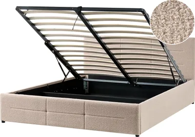 Obrázek produktu pro BELIANI Postel s úložným prostorem béžová buklé čalounění 160 x 200 cm s čelem a roštem moderní styl ložnice