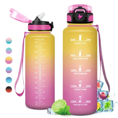 Obrázek produktu pro Omgoods – Motivační láhev na pití, 1,5 litru – Sportovní láhev s brčkem a ukazatelem času