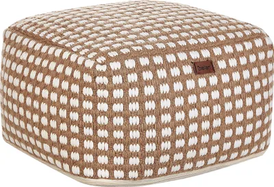 Produktbild von BELIANI Pouf Beige u. Weiß aus Baumwolle 50 x 50 x 35 cm Quadratisch Boho Stil Wohnaccessoires für Wohnzimmer Schlafzimmer Flur