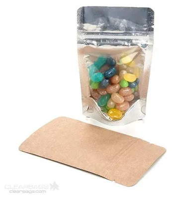 Produktbild von Standbodenbeutel Transparent/Kraft 13x7x20.5cm | 110 Gramm (100 Stück) [ZBGK3]