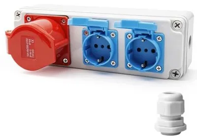 Zdjęcie produktu dla Rozdzielacz prądu budowlany 16A ścienny 2X230V schuko 1XCEE IP65