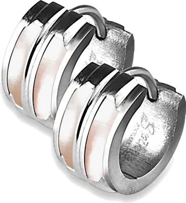 Produktbild von viva-adorno Damen Klappcreolen Ohrringe Edelstahl Silber mit Perlmutt Einlage in verschiedenen Designs SER18.D3, 2 Inlays silber