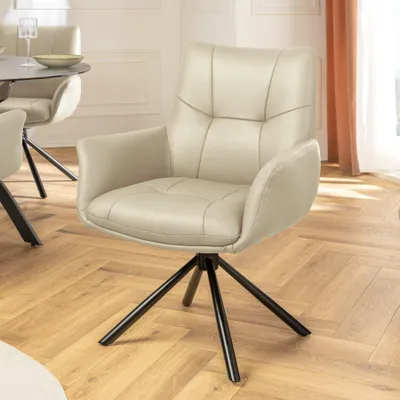 Produktbild von riess-ambiente Stuhl SIGNATURE beige schwarz Echtleder Metall Taschenfederkern 360° drehbar