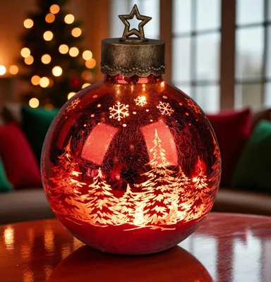 Produktbild von formano LED Deko-Kugel Frosty Rot 35 cm Farb-Glaskugel in Ice-Optik Timer 6h/18h