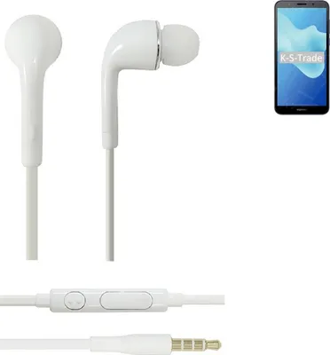 Produktbild von K-S-Trade Kopfhörer Headset kompatibel mit Huawei Y5 2018 mit Mikrofon u Lautstärkeregler weiß 3,5mm Klinke Kabel Headphones Ohrstöpsel