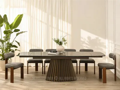 Zdjęcie produktu dla Stół rozkładany o nowoczesnym designie, wymiary 180(260)x98 cm, kolor: beżowo-czarny marmur / brąz