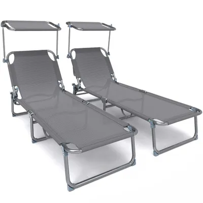 Produktbild von VOUNOT® 2er Set Sonnenliege Klappbar, Gartenliege Strandliege mit Sonnenschutz und Verstellbarer Rückenlehne, Grau