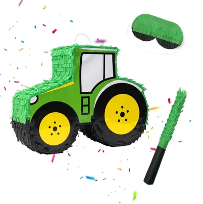 Immagine prodotto di Set Piñata a forma di trattore con bastone e maschera – Verde