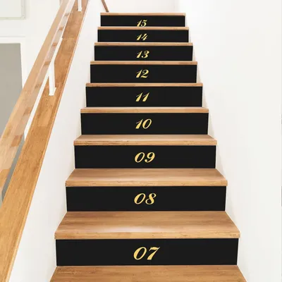 Productafbeelding van 15 Stuks Trapstickers - Zelfklevend Vinyl met Cijferpatroon