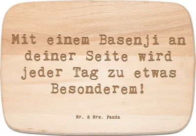 Produktbild von Mr. & Mrs. Panda Holzbrettchen Spruch Basenji Freude - Transparent - Geschenk, Frühstücksbrett, Holzbrett, barkless dog, Hunderassen Beschreibung, aktive Familie, Pflege