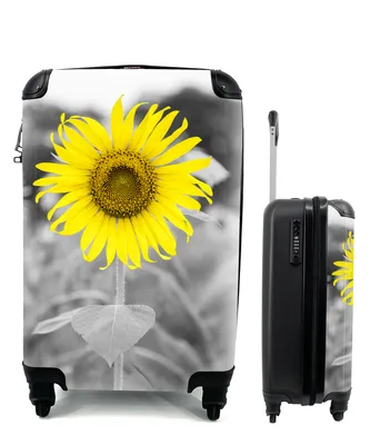 Produktbild von MuchoWow® Koffer Handgepäck Trolley Rollkoffer Kleine Reisekoffer mit 4 Rollen - Blumen - Sonnenblume - Gelb - Schwarz - Weiß - Cabin Size < 55x40x23 cm & 55x40x20 cm - Fotokoffer - Kabinenkoffer - Boardgepäck - Reise-Box - Reisekoffer - Reisegepäck - Koffer mit Bild - Trolley für Kinder