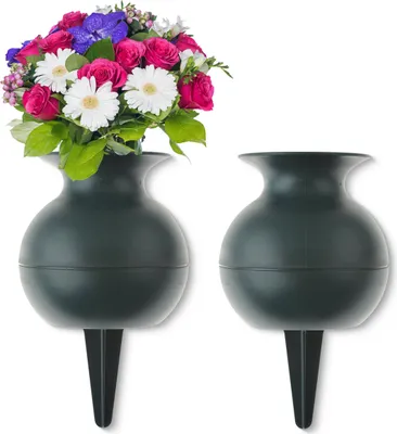 Image de Entonnoir Vases funéraires avec piquet de terre résistant au gel, set de 2, vert 27 cm