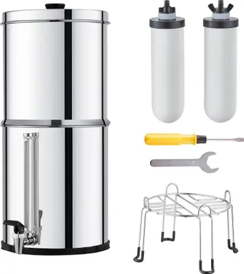 Obrázok produktu pre Gravitačný vodný filtračný systém - vedro na filtrovanie vody 7,8 + 8,5 l - 2 filtre - strieborný - na čistú pitnú vodu