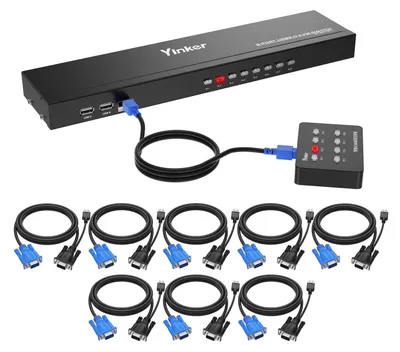 Obrázek produktu pro VGA KVM přepínač s 8 porty, USB, určený pro montáž do skříně, včetně 8 KVM kabelů