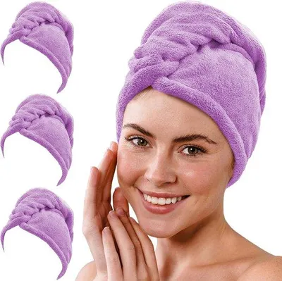 Productafbeelding van Famanu Microvezel Haardroger Turban Set, absorberend en snel drogend - Lila/Blauw