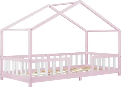 Obrázok produktu pre Detská postieľka 'Treviolo' v domácom štýle s ochranou proti vypadnutiu borovicového dreva 90 x 200 cm Ružová / Biela