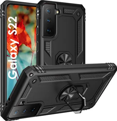 Produktbild von Hülle Schwarz für Samsung Galaxy S22 5G - Stoßfester Schutz im Militärstil Robuster Ring 360 Drehbar Phonillico®