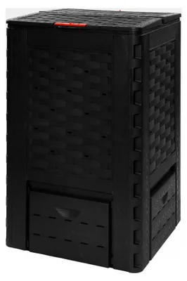 Produktbild von Thermoquick Schnellkomposter Rattan Black-Line 400 L (L x B x H 65 x 65 x 101 cm, Farbe Schwarz, Einfache Montage durch Stecksystem, Bequeme Entnahme)