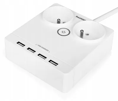 Zdjęcie produktu dla Ładowarka USB - płaski przedłużacz z 2 gniazdami EMX-190124 Biały