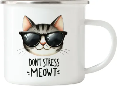 Produktbild von Don’t Stress Meowt Emaille Tasse Katze Lustig Cool Geschenkidee für Katzenliebhaber