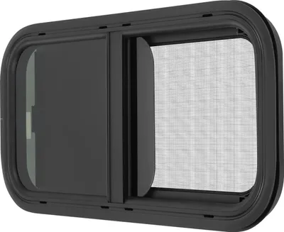 Obrázek produktu pro Posuvné okno - Boční okno 60 x 30 cm - Pro obytné vozy, karavany, přívěsy, pickupy - Přímá montáž - Černá barva