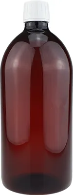A brown pharmaceutical bottle with a white cap is shown against a white background.