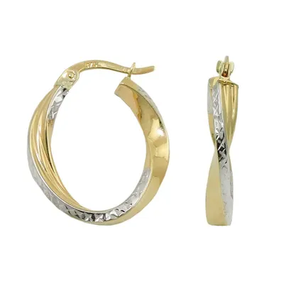 Produktbild von Creole Ohrring 20x18x3mm oval bicolor diamantiert geschwungen 9Kt GOLD gold 20x18x3mm