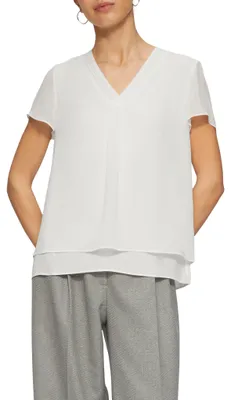 Produktbild von s.Oliver Damen Chiffon-Bluse, luftig-leicht, V-Ausschnitt, kurze Ärmel, Regular Fit
