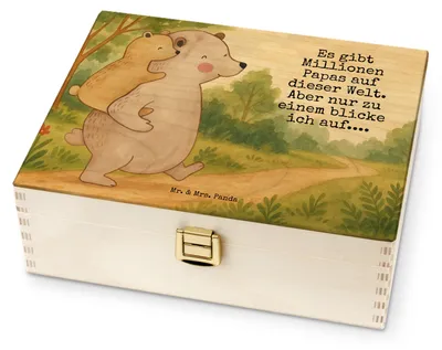 Produktbild von Mr. & Mrs. Panda Teebox Papa Bär Design - Weiß - Geschenk, Teedose, Vatertag, für Paare, Tee Box, Muttertag, Vater, Geburtstag, Holz, Teebeutel Organizer
