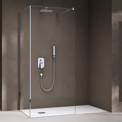 Image de doporro Paroi de Douche à L'italienne Transparent Pare-Douche Verre de Sécurité 8mm Bremen01K-L 110x120cm Cabine de Douche avec Stabilisateur en Acier Inoxydable
