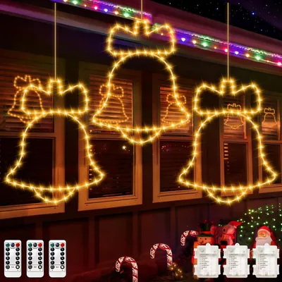 Lichtgordijn 165 LEDs 3er-Set warmweiß batteriebetrieben Fernbedienung